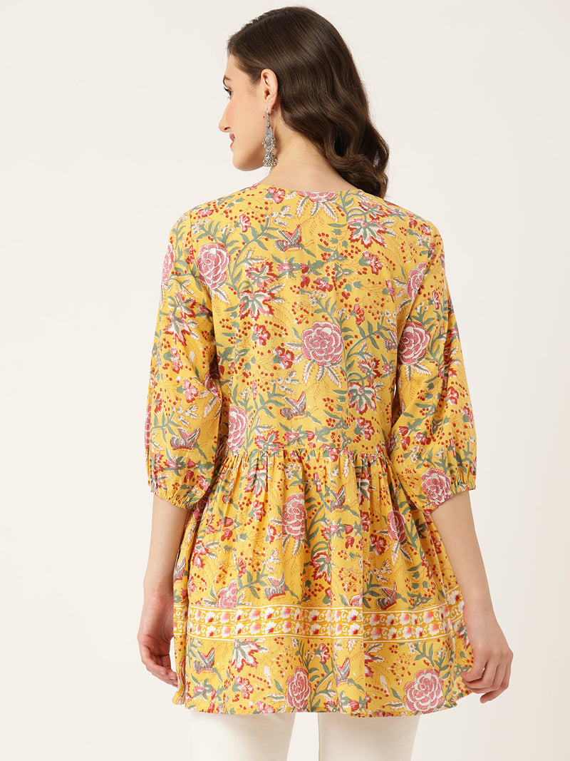 Yellow & Pink Floral Printed Top