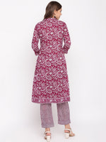 whl Wine Paisley Printed Kurta-Pants Set