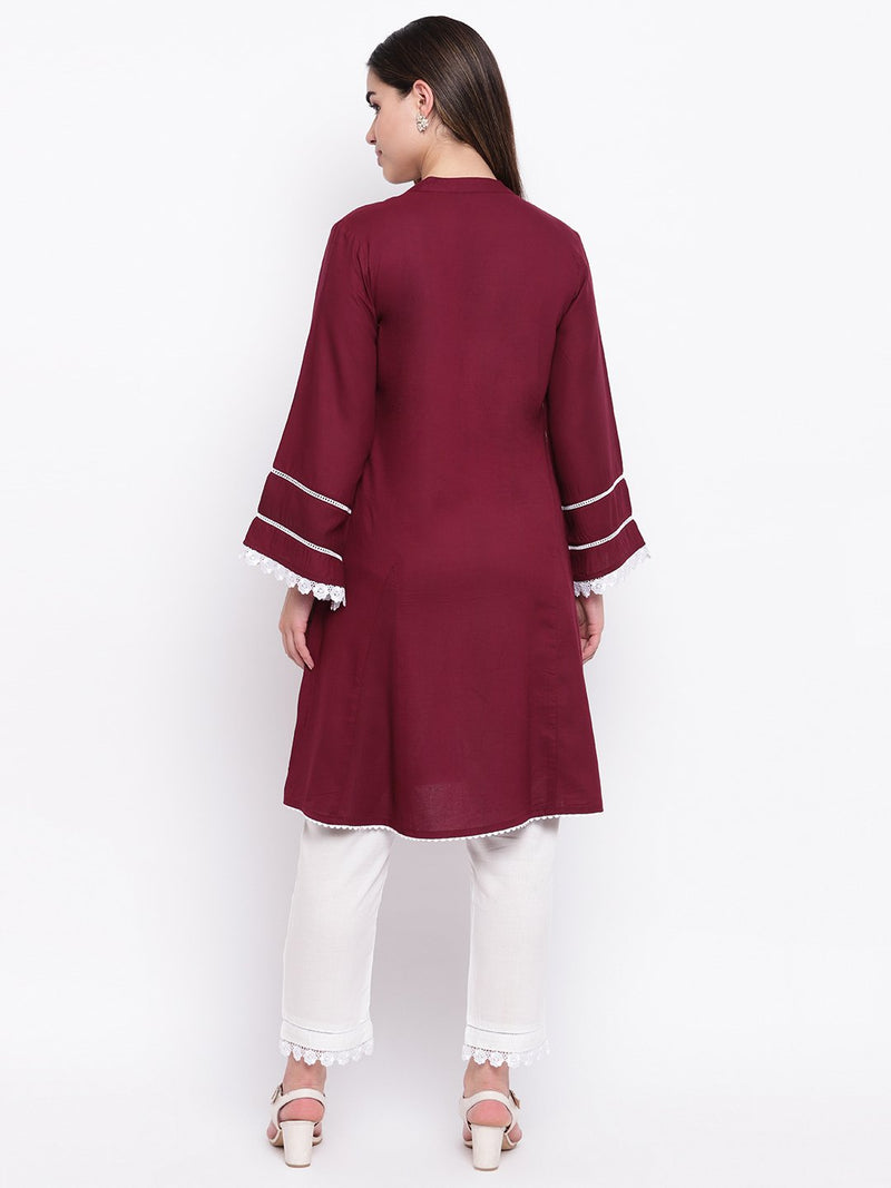 whl Maroon Rayon Pakistani Kurta-Palazzo Set