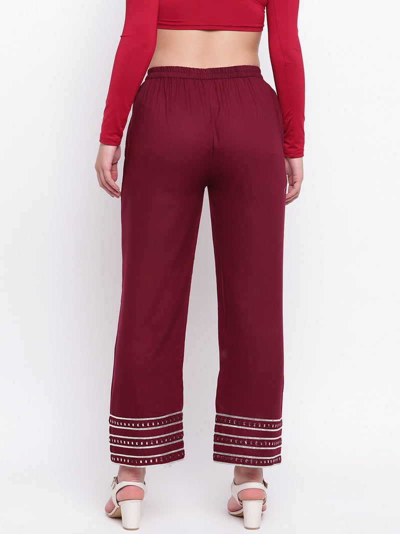 whl Maroon Mirror Lace Palazzo