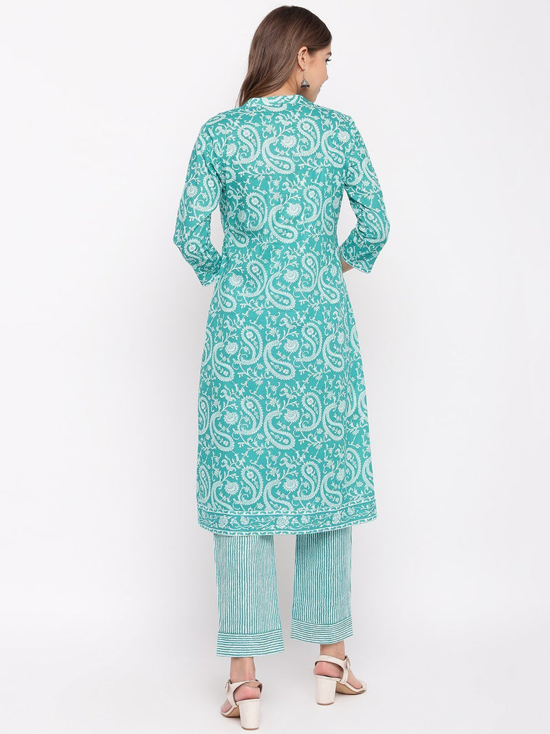 whl Green Paisley Printed Kurta-Pants Set