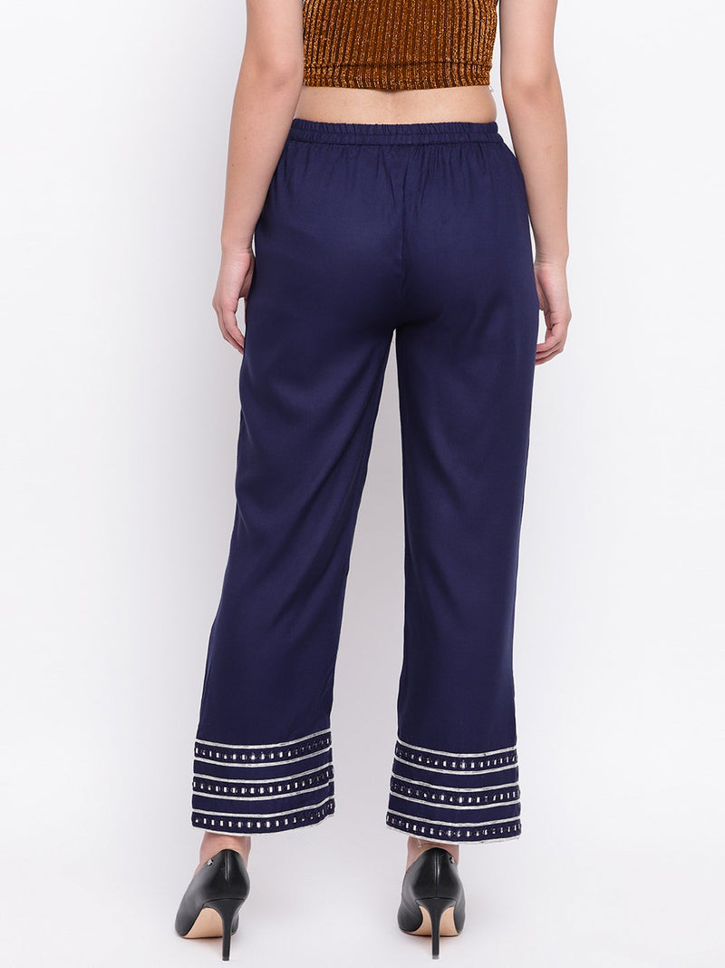 whl Navy Blue Mirror Lace Palazzo