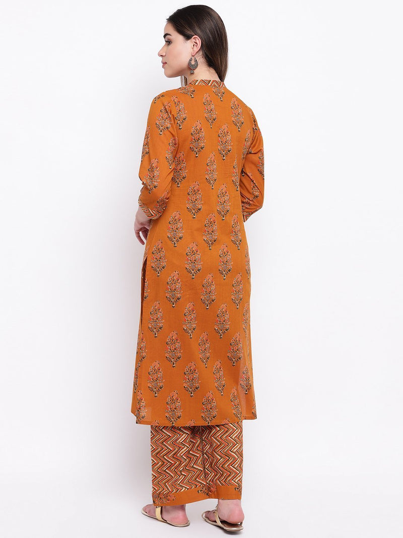 whl Mustard Printed Cotton Kurta-Palazzo Set