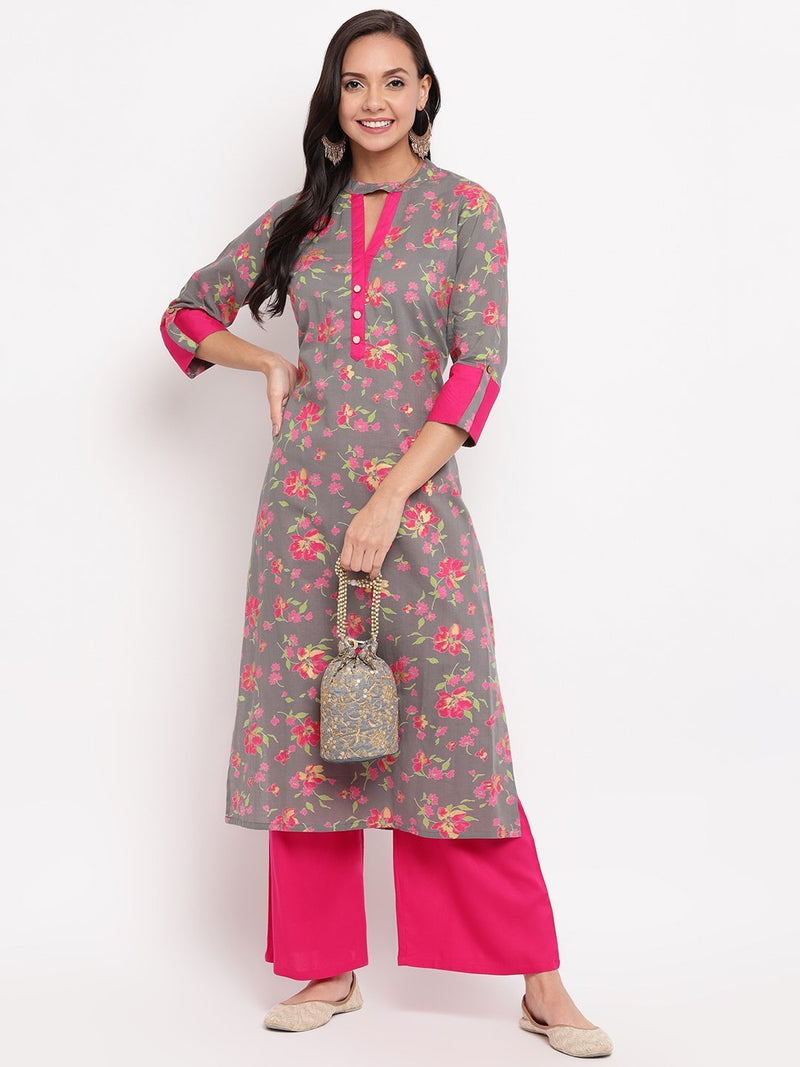 whl Grey Choker Neck Kurta-Palazzo Set