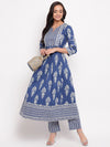 Jharokha Indigo printed Anarkali Kurta and Pants Set
