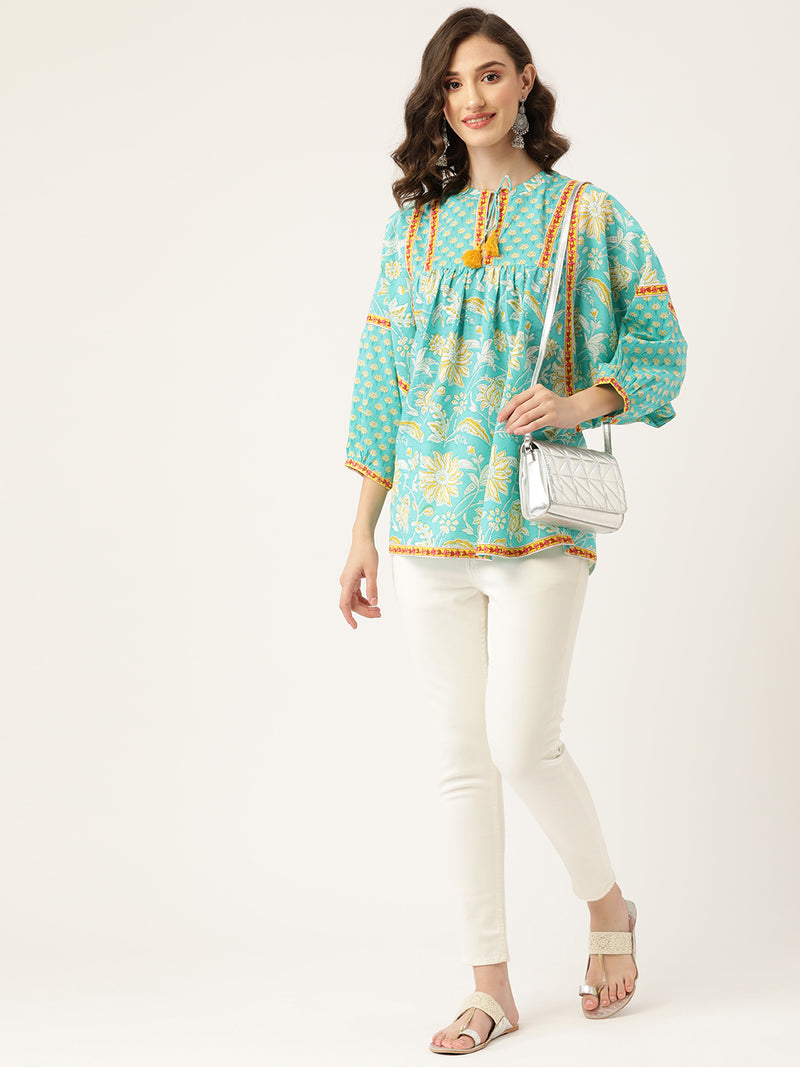 Turquoise Boho Printed Top