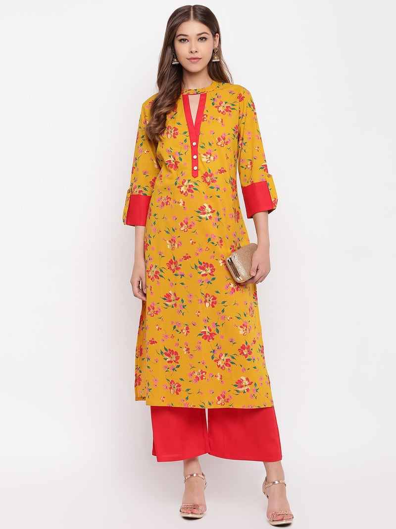 whl Mustard Choker Neck Kurta-Palazzo Set