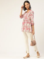 White & Pink Floral Print Top