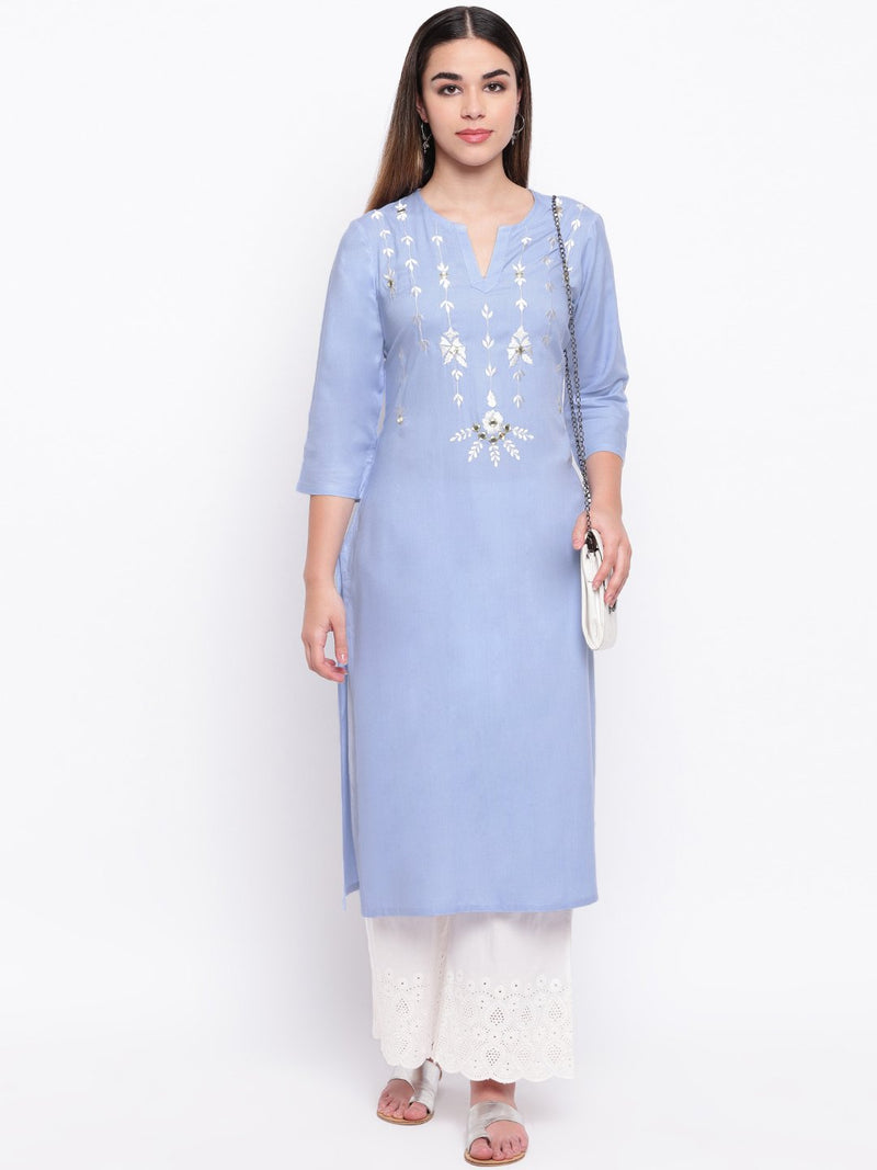 whl Purple Rayon Mirror-Embroidered Kurta