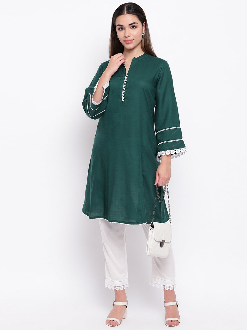 whl Green Rayon Pakistani Kurta-Palazzo Set