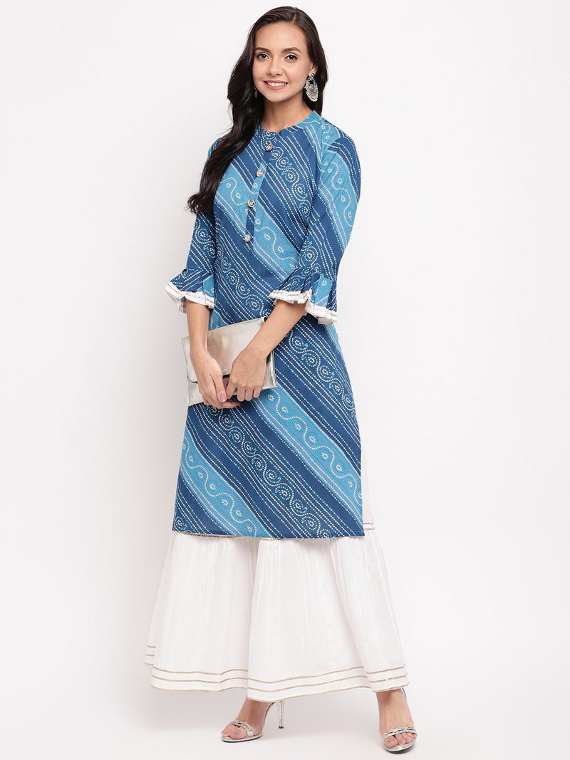 whl Blue Bandhani Kurta-Skirt Set