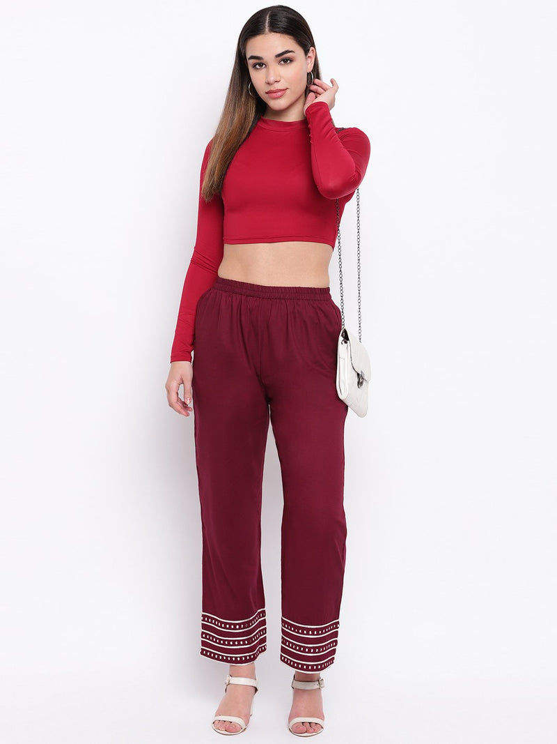 Maroon Mirror Lace Palazzo