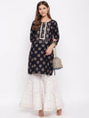 whl Rayon Gold Print Kurti And Gharara Set