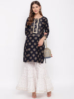 whl Rayon Gold Print Kurti And Gharara Set