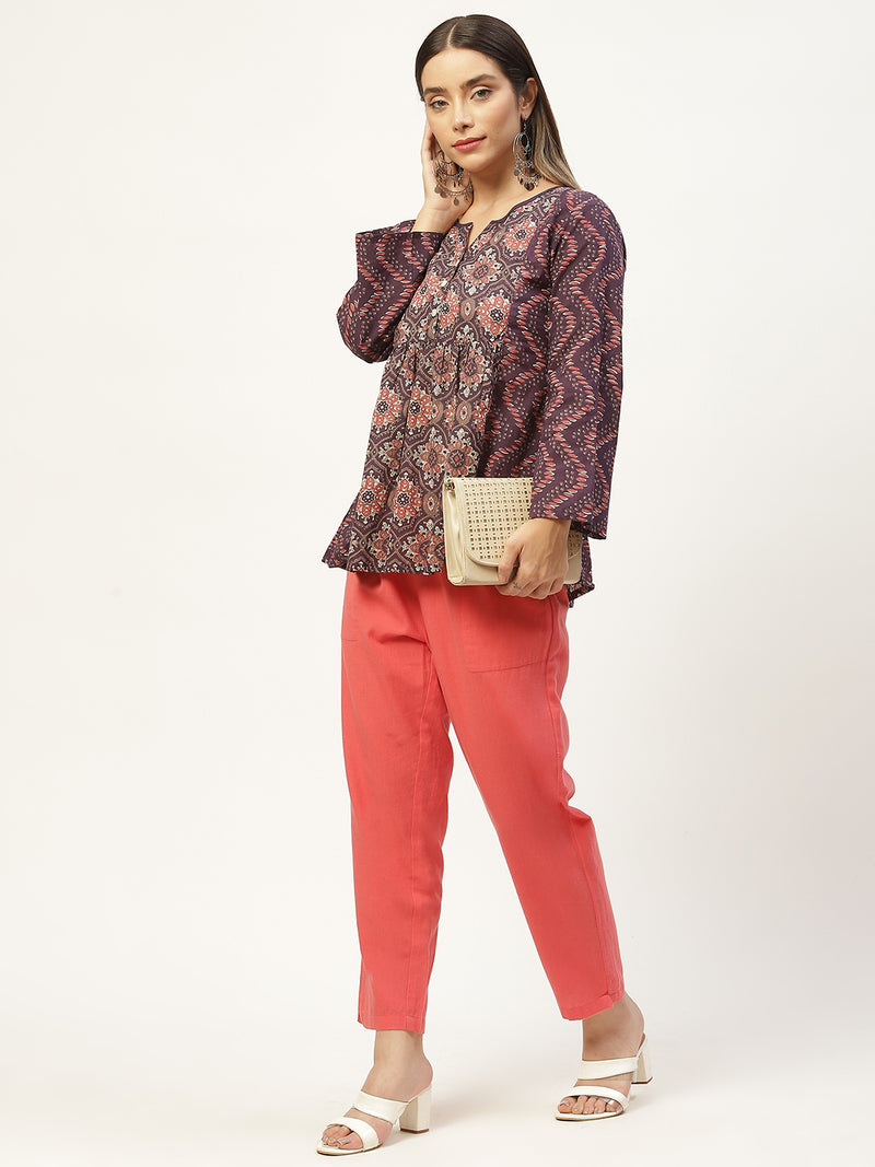 Purple Print Cotton A-Line Top