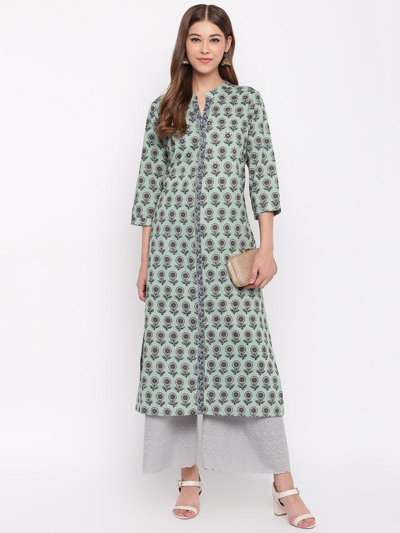 whl Green Printed Cotton Kurti