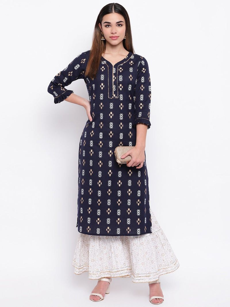 whl Blue Printed Kurta And Gharara Set