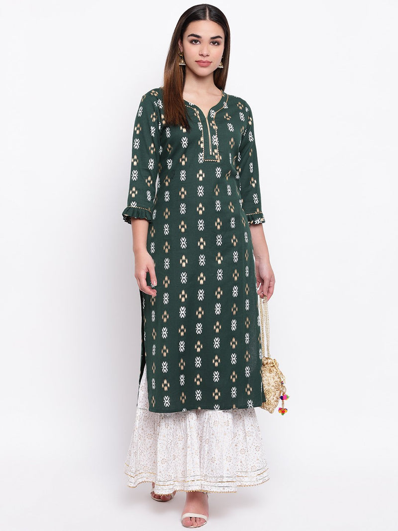 whl Green Printed Kurta And Gharara Set