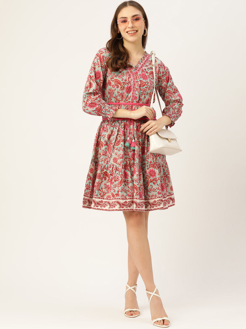 Blue Paisley Printed Dress