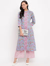 whl Blue Floral Printed Kurta-Palazzo Set