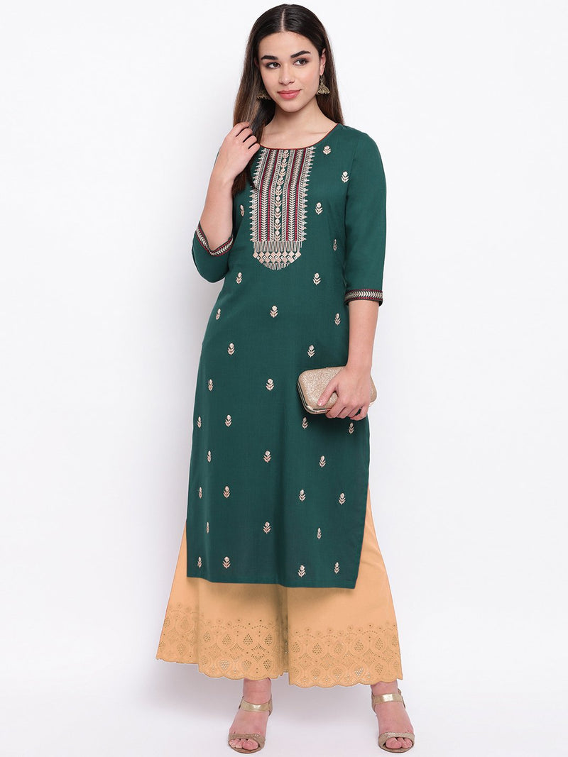 whl Green Rayon Embroidered Kurta