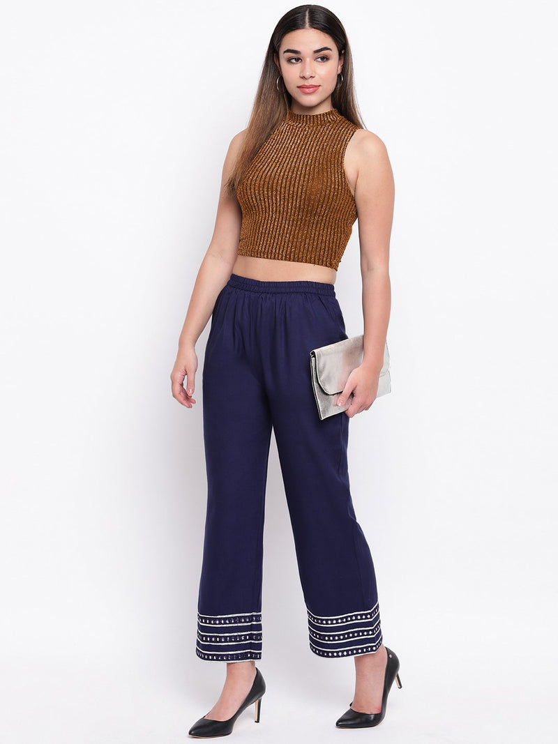 Navy Blue Mirror Lace Palazzo