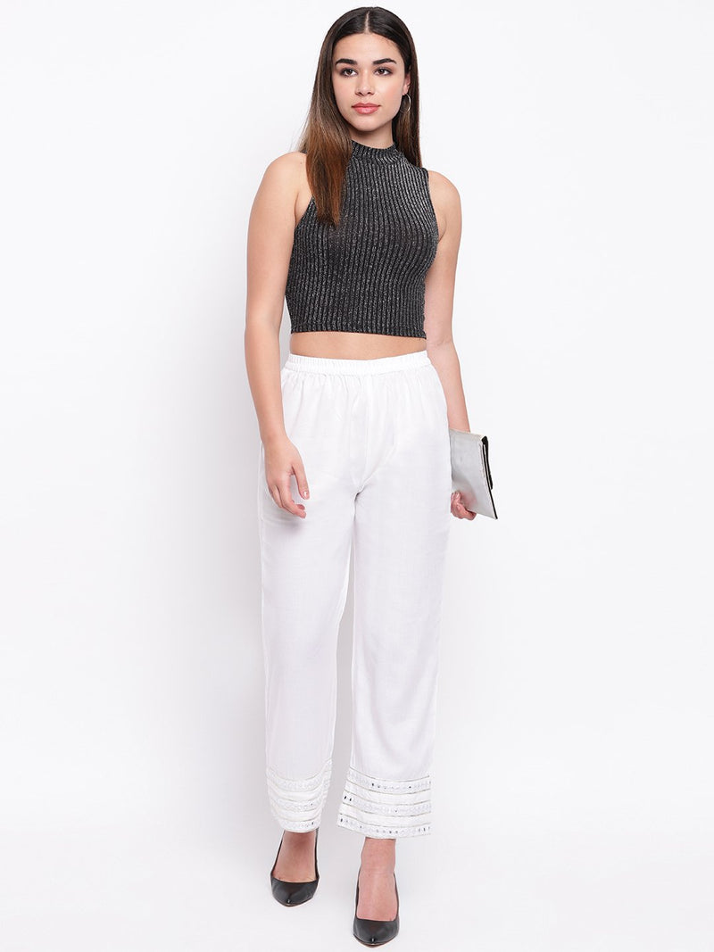 whl White Mirror Lace Palazzo