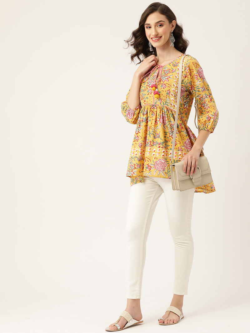 Yellow & Pink Floral Printed Top