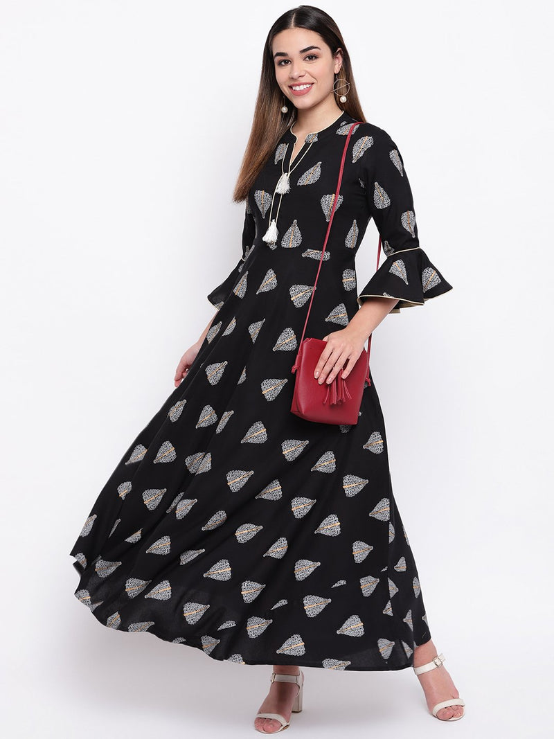 whl Black Rayon Printed Maxi Dress