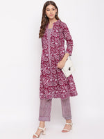whl Wine Paisley Printed Kurta-Pants Set