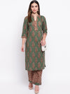 whl Green Printed Cotton Kurta-Palazzo Set