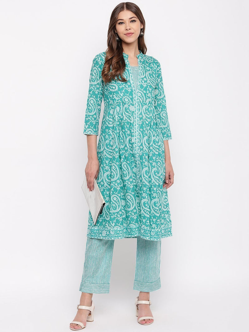 whl Green Paisley Printed Kurta-Pants Set