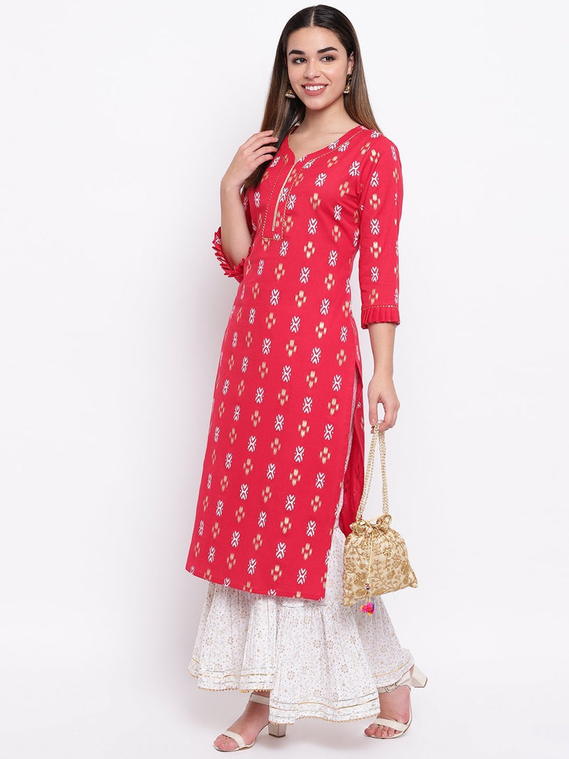whl Red Printed Kurta And Gharara Set