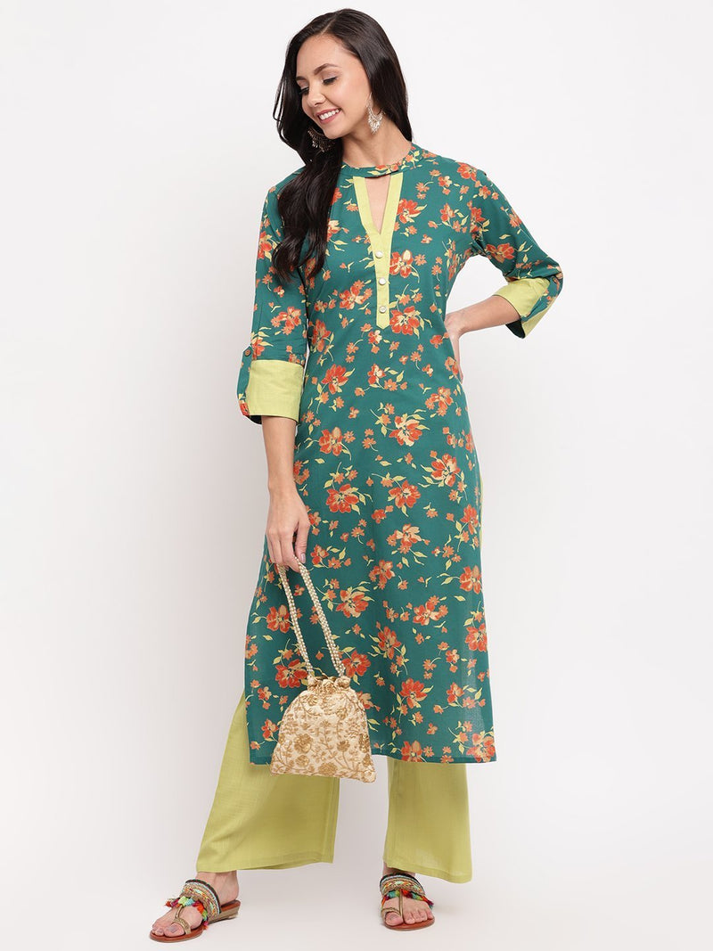 whl Green Choker Neck Kurta-Palazzo Set