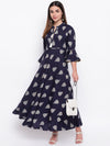 whl Navy Blue Rayon Printed Maxi Dress