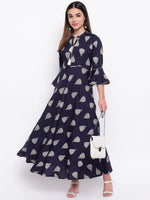 whl Navy Blue Rayon Printed Maxi Dress