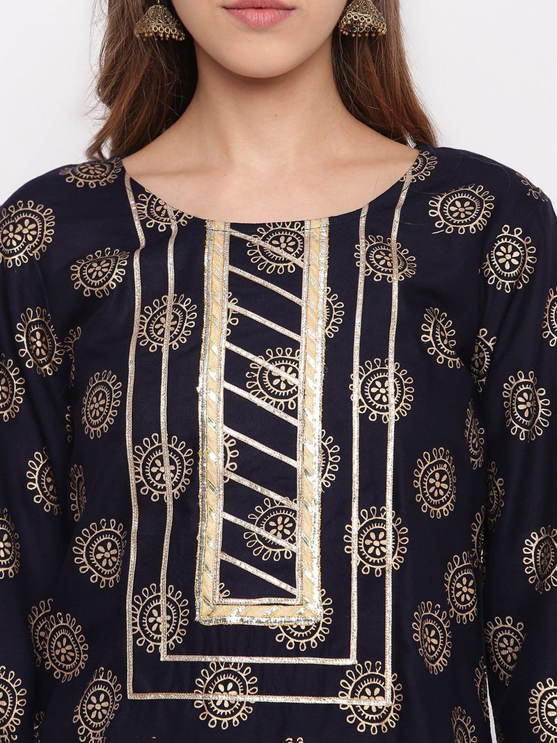 whl Rayon Gold Print Kurti And Gharara Set