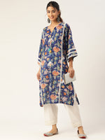 Navy Blue Printed Afghani Chogha