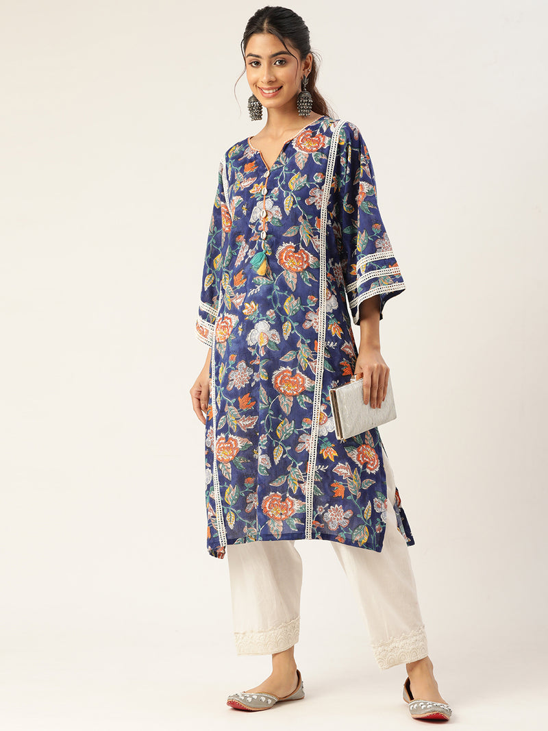Navy Blue Printed Afghani Chogha
