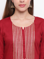 whl Maroon Rayon Gota Lace Kurta & Palazzo Set