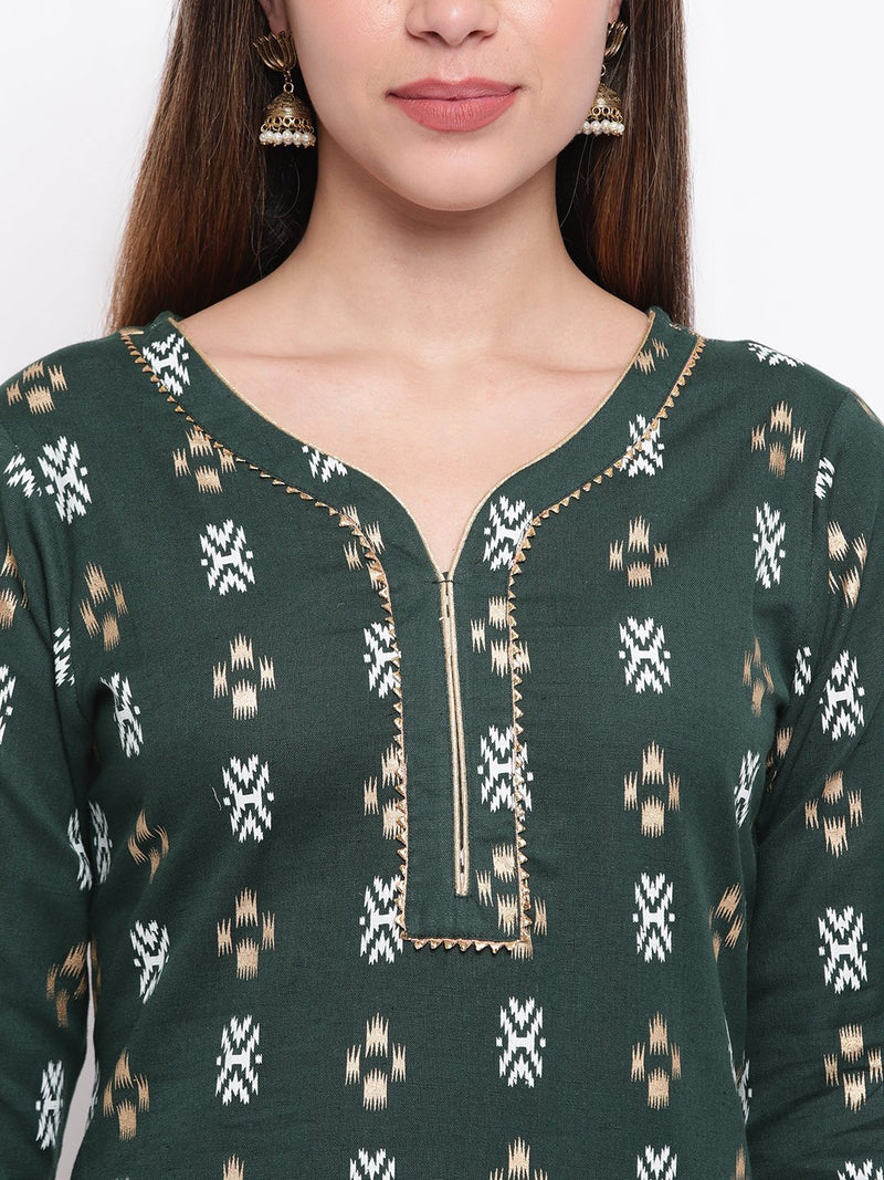whl Green Printed Kurta And Gharara Set
