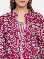 Wine Paisley Printed Kurta-Pants Set