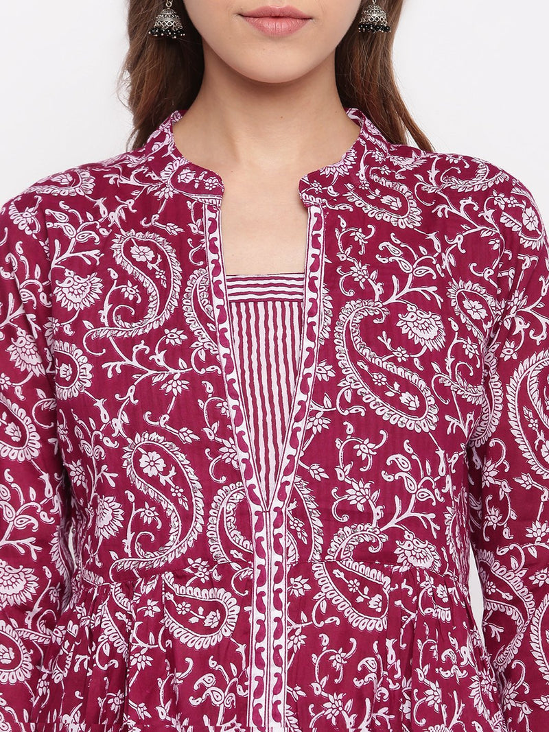Wine Paisley Printed Kurta-Pants Set