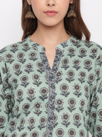 whl Green Printed Cotton Kurti