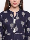 whl Navy Blue Rayon Printed Maxi Dress