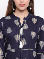 whl Navy Blue Rayon Printed Maxi Dress