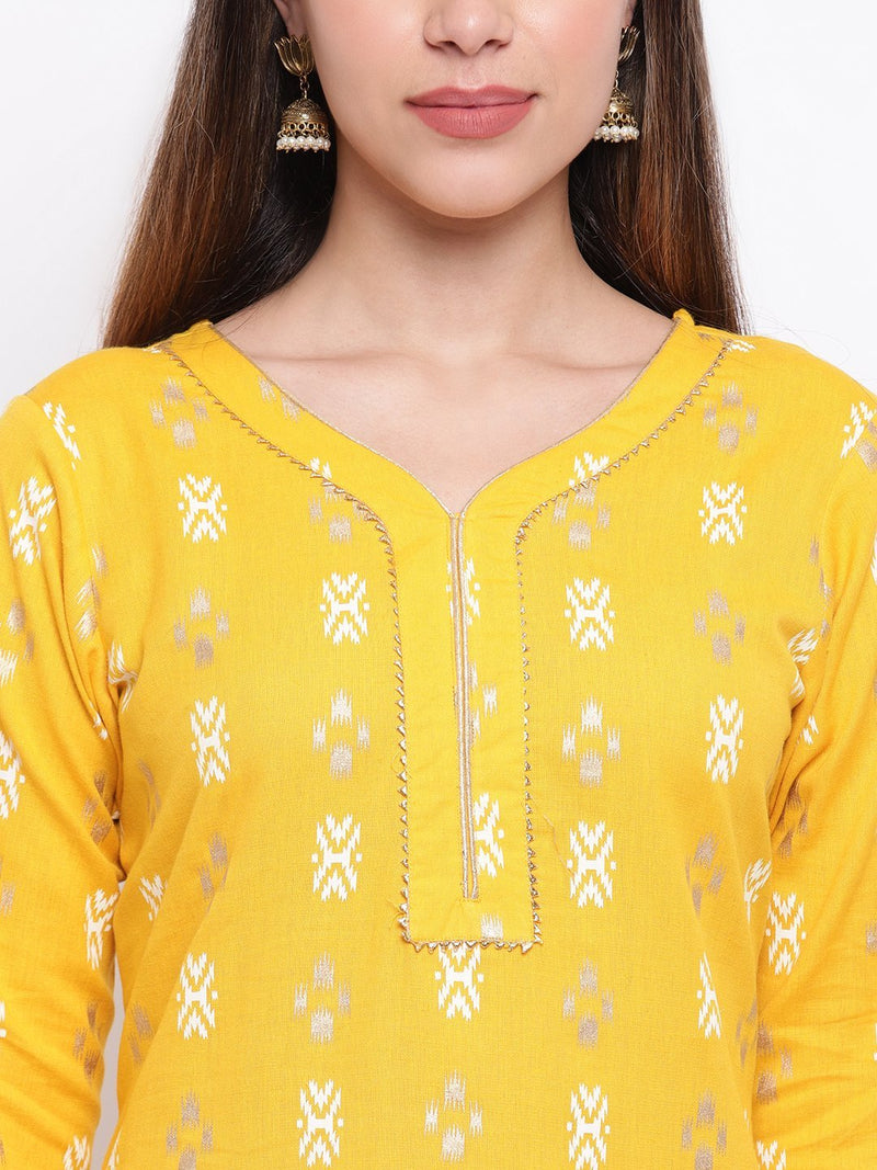 Yellow Printed Kurta And Gharara Set