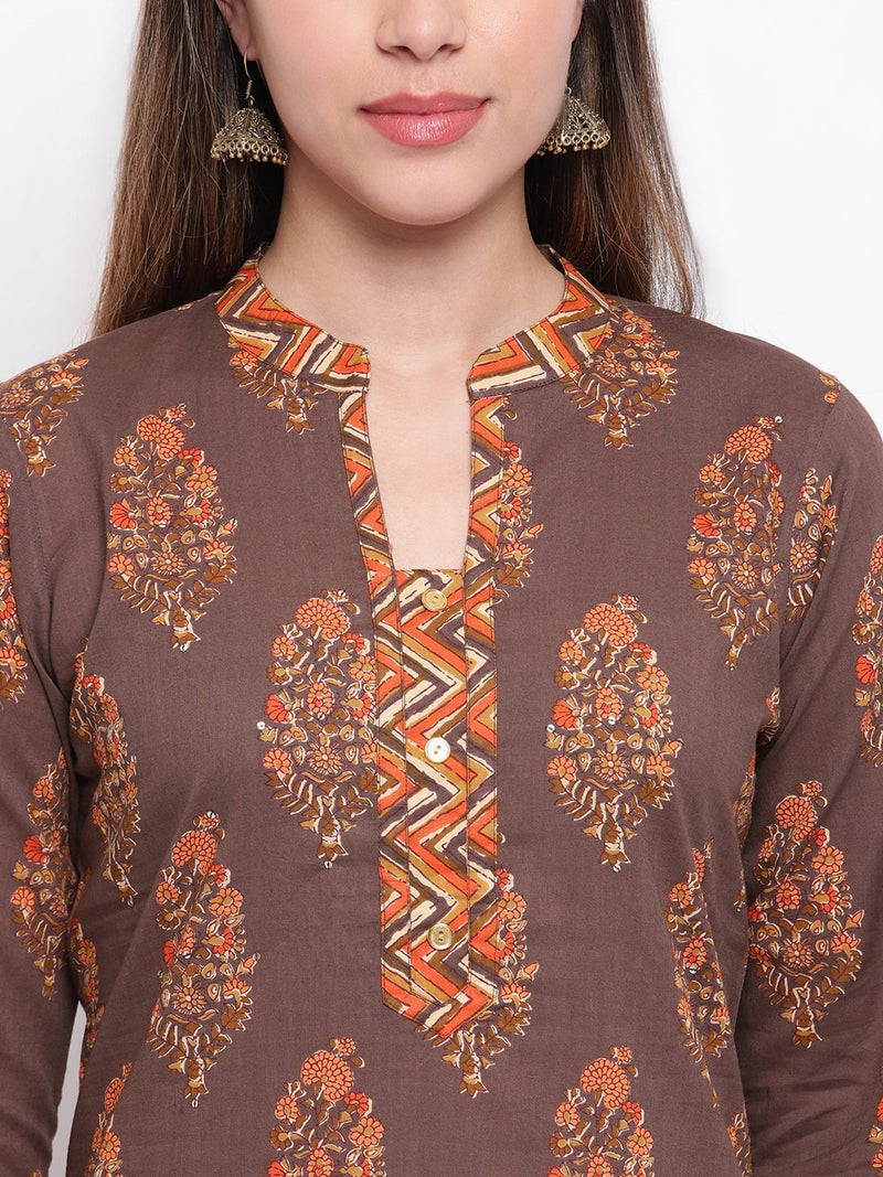 whl Grey Printed Cotton Kurta-Palazzo Set