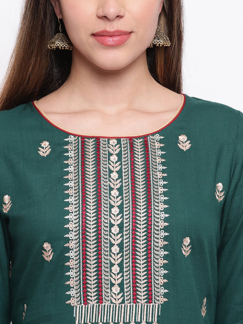 whl Green Rayon Embroidered Kurta