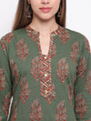 whl Green Printed Cotton Kurta-Palazzo Set